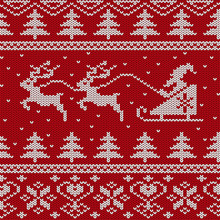 Christmas And New Year Knitted Seamless Pattern Or Card
