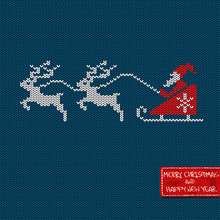 Christmas And New Year Knitted Pattern Card