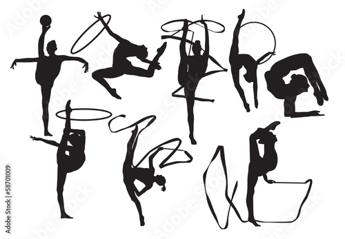 Naklejka - mata magnetyczna na lodówkę Silhouettes of gymnasts vector