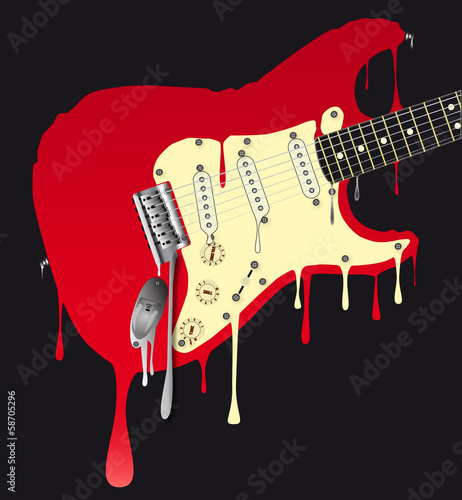 Obraz na płótnie canvas trzyczęściowy "tryptyk" Topnienie gitara elektryczna