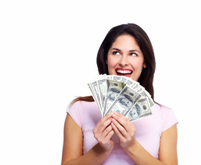 Canvas Print - Happy young woman with money.