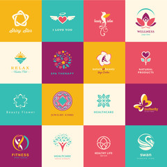 Set of flat icons for beauty, healthcare, wellness and fashion