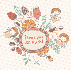 Fototapete - Floral background with angel