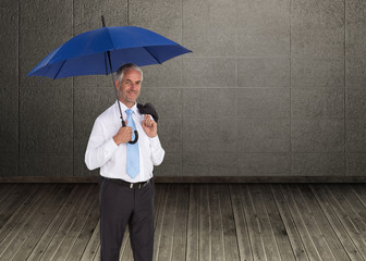 Poster - Composite image of happy businessman holding umbrella