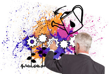 Poster - Composite image of rear view of stylish mature businessman point