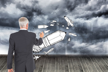 Poster - Composite image of rear view of businessman standing and writing