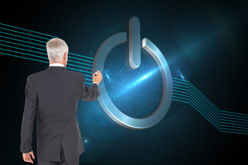 Poster - Composite image of rear view of businessman standing and writing