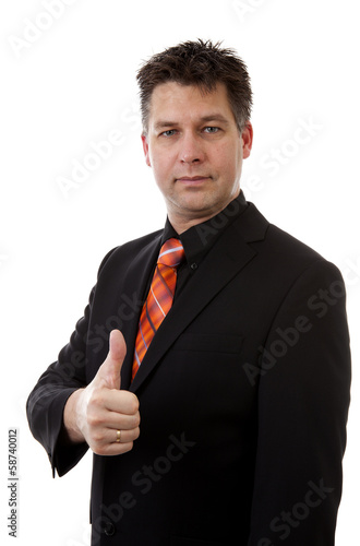 Foto-Banner aus PVC - businessman is pleased with thumbs up isolated on white backgrou (von Sandra van der Steen)