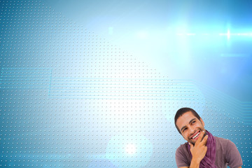 Fototapete - Composite image of thinking man sitting on floor using laptop an