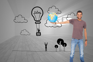 Poster - Composite image of handsome man holding out a globe