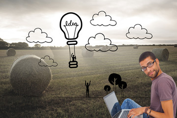 Fototapete - Composite image of man wearing glasses sitting on floor using la