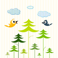 Poster - Paper Trees, Birds and Clouds