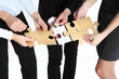 © Robert Przybysz - Grupa ludzi prezentuje srebrno złote puzzle