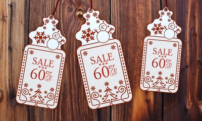 Wall Mural - three christmas cards with Christmas sale 60 percent off sign