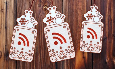 Wall Mural - three christmas cards with wifi sticker