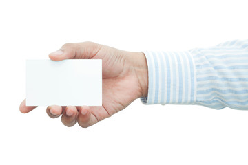 Businessman's hand holding blank white paper business card