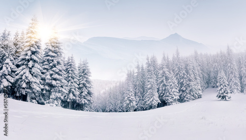 Board z aluminiowym obramowaniem Panorama mglisty zimowy krajobraz w górach