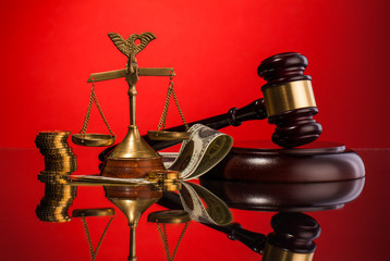 Wall Mural - gavel, money , and scales of justice