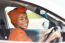 African Female Driver Inside A Car