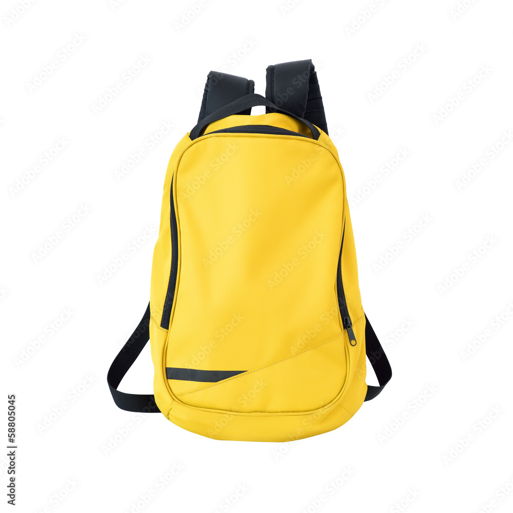 Yellow backpack isolated with path - obrazy, fototapety, plakaty 