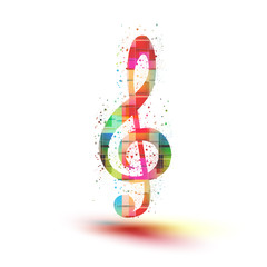  treble clef, musical color notes background, easy all editable