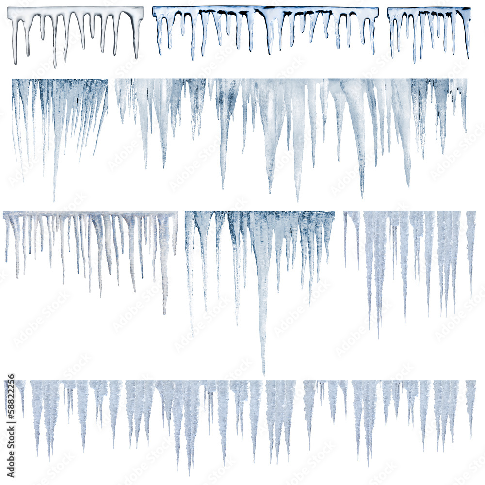 icicles catalog of diferent and real type - obrazy, fototapety, plakaty 