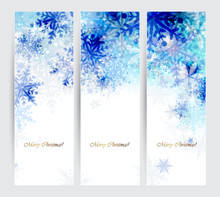 Three Headers With Abstract Blue Snowflakes