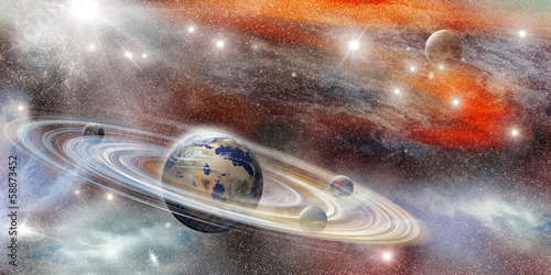 Fototapeta do kuchni Planet in space with numerous ring system