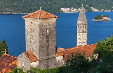 ancient churches in perast town. kotor bay, montenegro