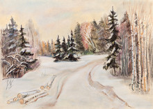 Winter Forest Landscape Painting Free Stock Photo - Public Domain Pictures