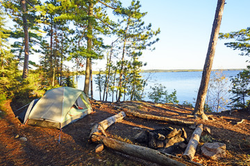 morning shadows on a wilderness campsite