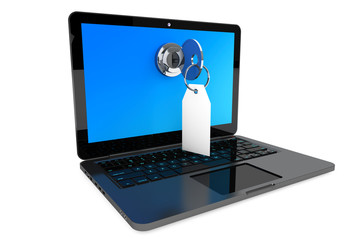 Aufkleber - Modern laptop computer locked by key
