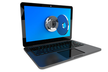 Aufkleber - Modern laptop computer locked by key
