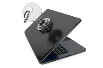 Aufkleber - Modern laptop computer locked by key