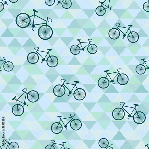 Cotton fabric Seamless background with bicycle and triangles