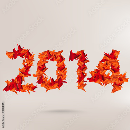 Naklejka samoprzylepna Numer 2014 z ptakami origami