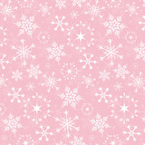 Fototapeta  - Seamless vector pattern - white snowflakes on pink background