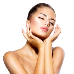 Wall Mural - beauty spa woman portrait. beautiful girl touching her face
