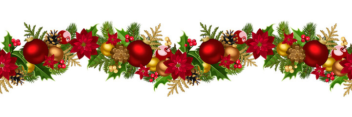 Christmas horizontal seamless background. Vector illustration.