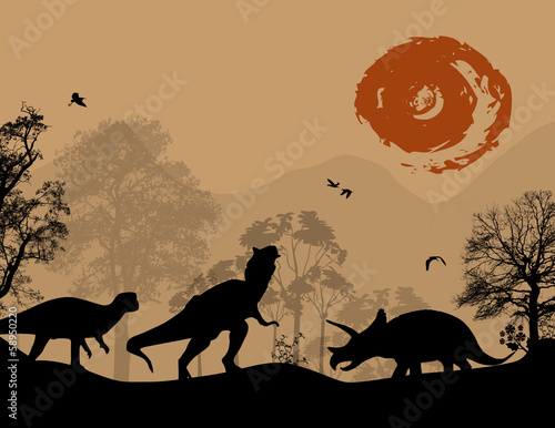 Fotoboard na płycie Sylwetki dinozaurów