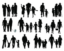 Black Silhouettes Of Family, Vector