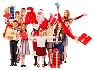 Wall Mural - Group of children with Santa Claus.