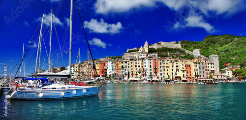Fotoboard na płycie Piękne wybrzeże Ligurii we Włoszech.portovenere. 