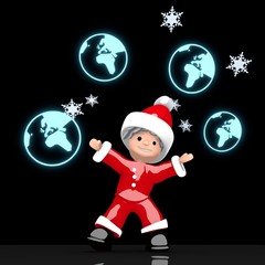 santa claus juggles glaring world symbol