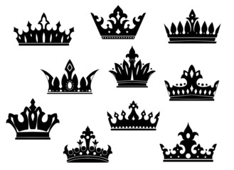 Canvas Print - Black heraldic crowns set