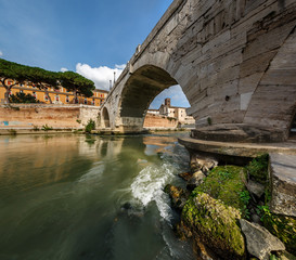 Panorama of Tiber Island and Cestius Bridge over Tiber River, Ro