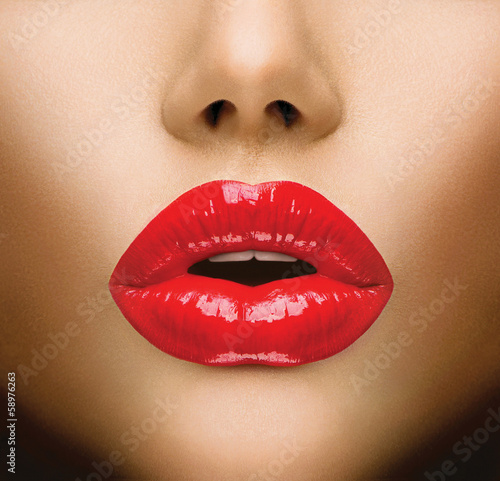 Naklejka na szybę Sexy Lips. Beautiful Make-up Closeup. Kiss