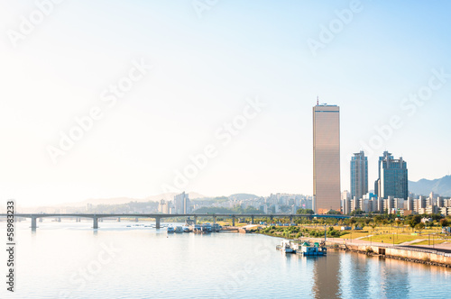Obraz na płótnie canvas czteroczęściowy "tetraptyk" Seoul skyline