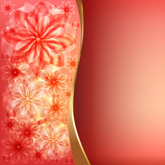 Wall Mural - Red floral background with a gold ribbon and place for your text