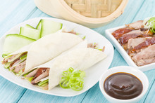 Peking Duck Wraps - Chinese Roast Duck Wrapped In Pancakes.